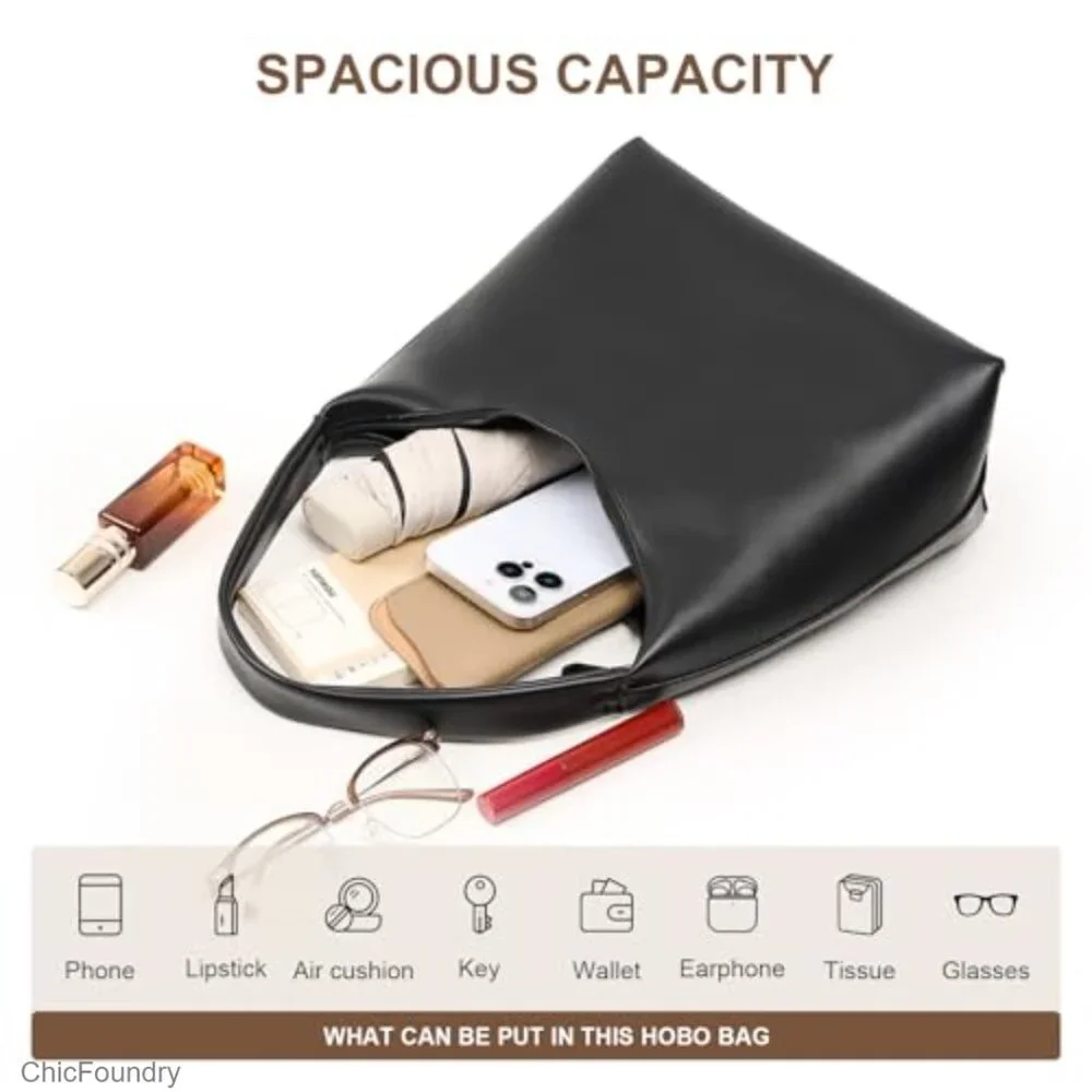 Small Hobo Bag PU Leather Shoulder Purse with Zipper Compartments